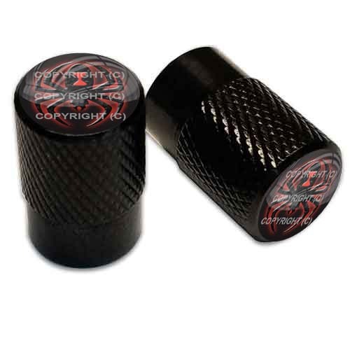 2 Black Billet Aluminum Knurled Tire Air Valve Stem Caps - WIDOW SPIDER RB 014