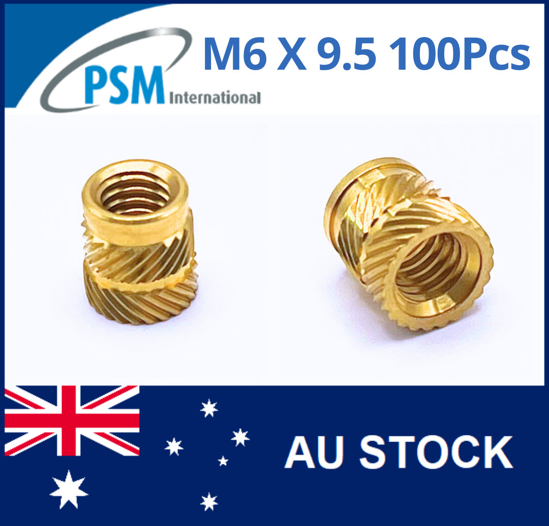 M6X9.5 BRASS INSERT FOR PLASTIC SONIC-LOK SL-B-M6-9.5MM THREAD KNURLED HEAT X100