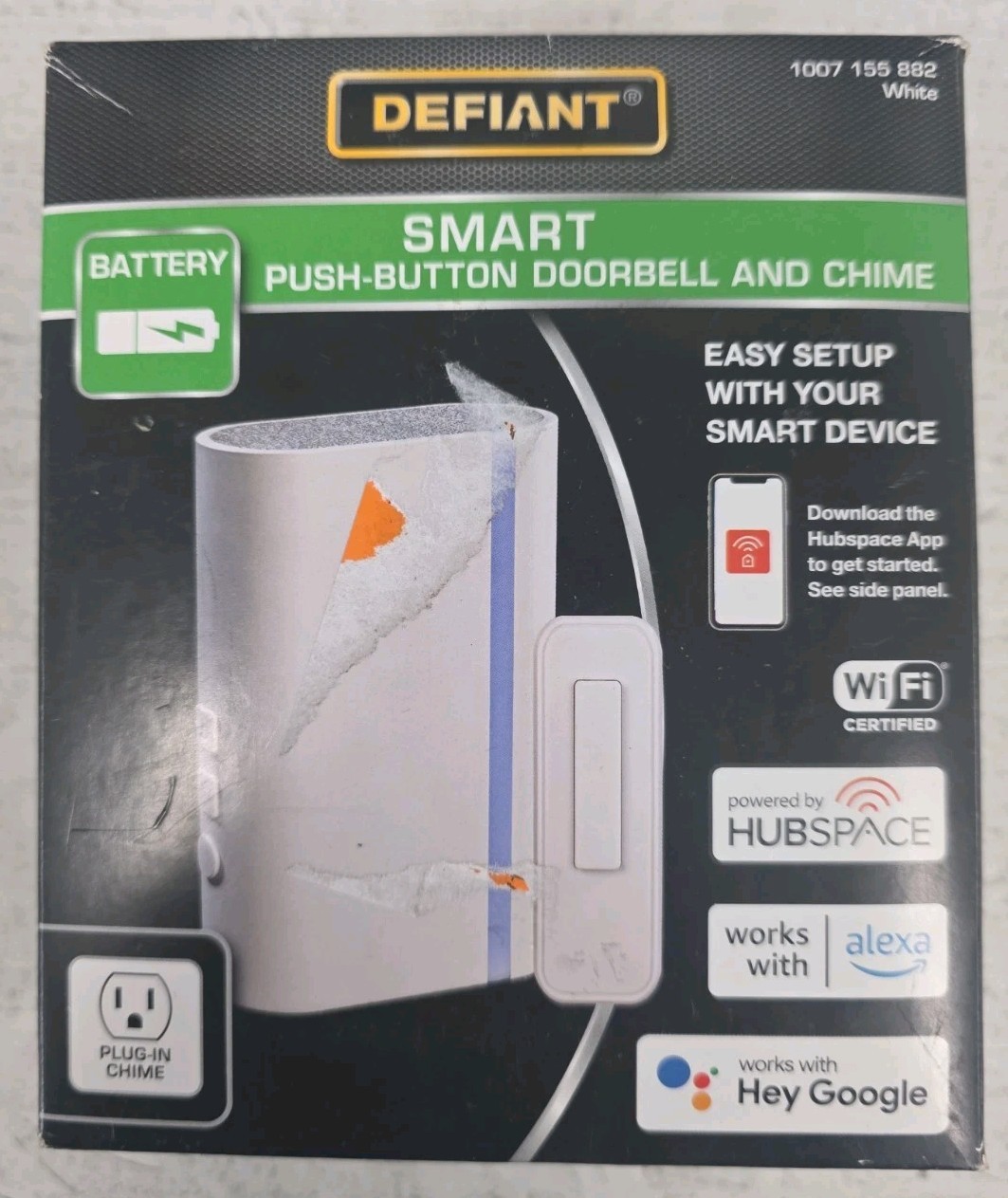 Defiant Wireless Wi-Fi Smart Plug-In White Doorbell Kit with Wireless Hubspace