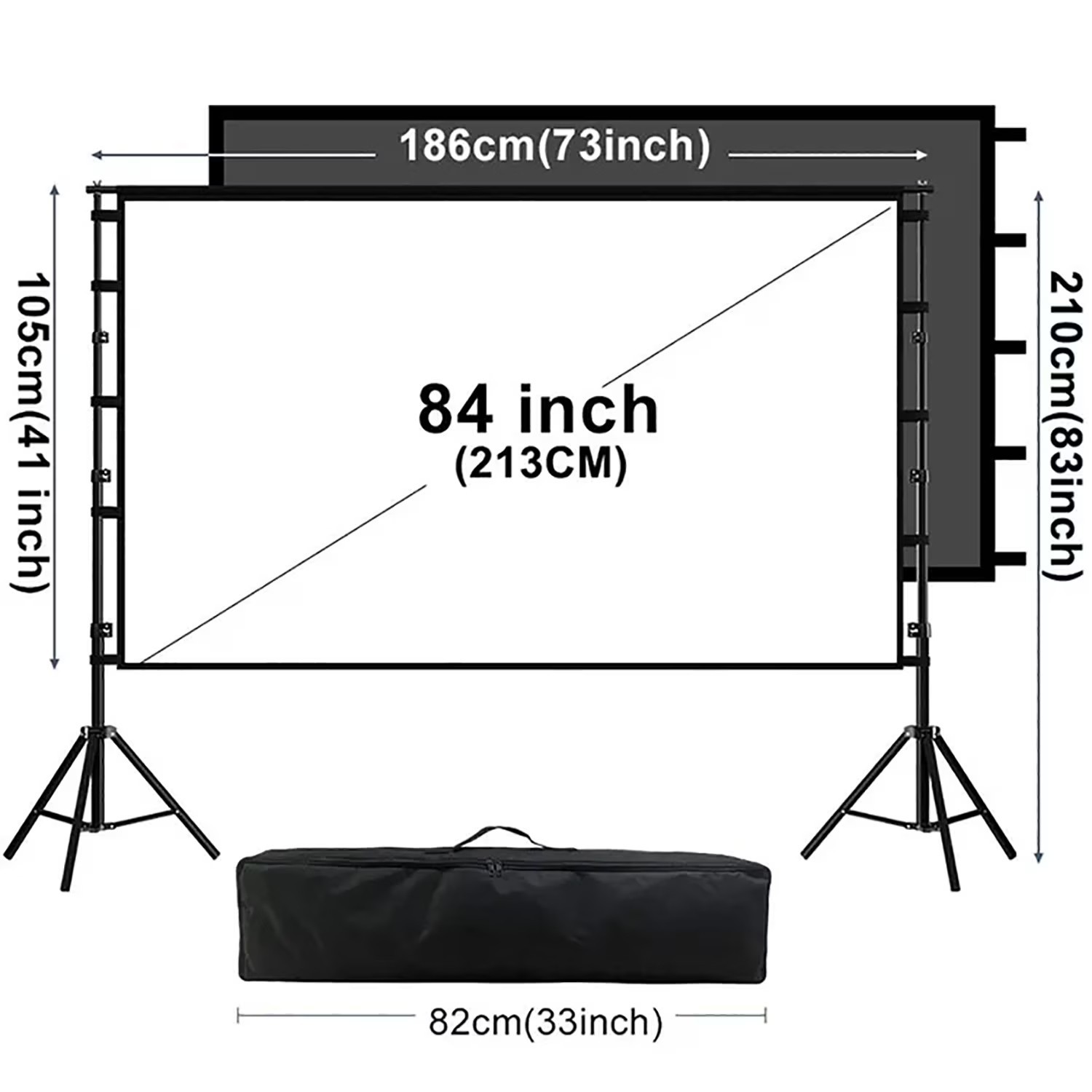 84 Inch Portable Outdoor Projector Screen Stand 4K HD Black Backing Screen