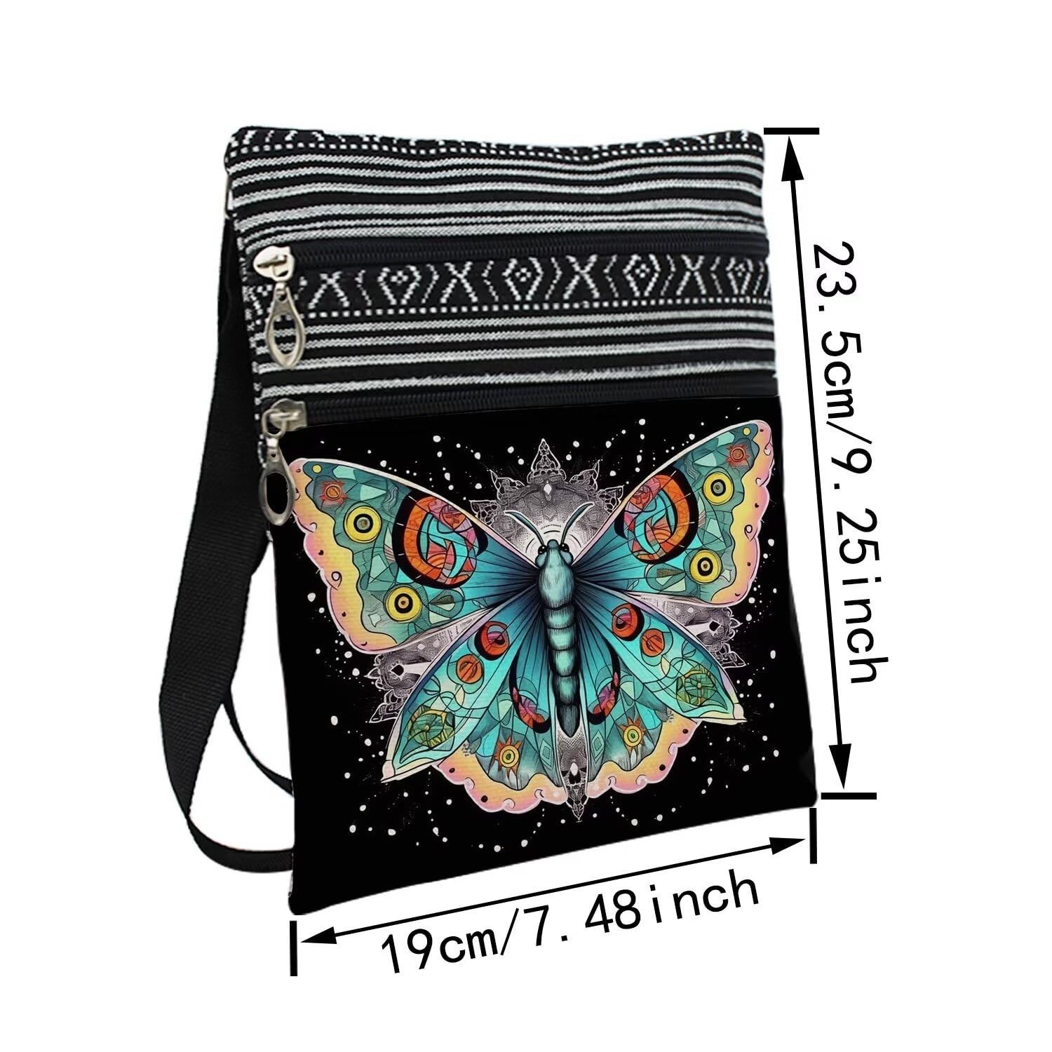 Fancy Butterfly Messenger Bag Small Ethnic Pattern Adjustable Strap Crossbody...
