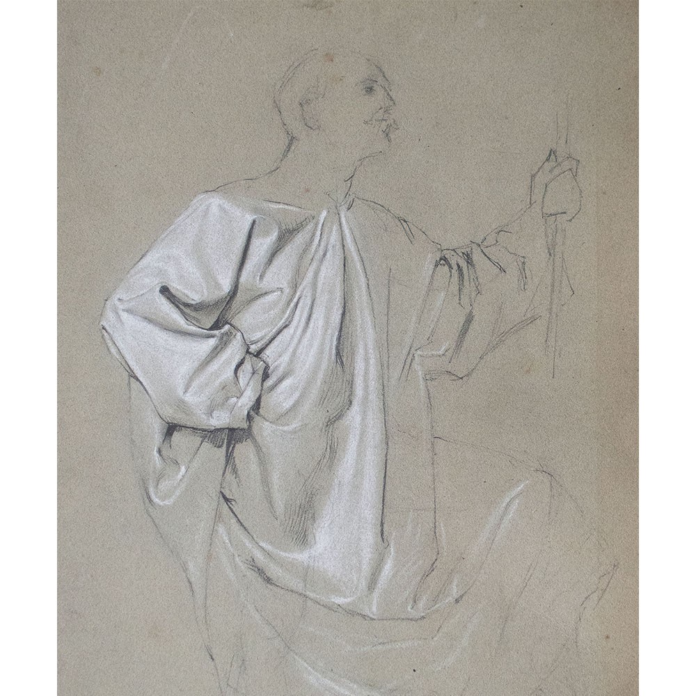 Robe study drawing white raised Josef Tschunko late 19th century signed