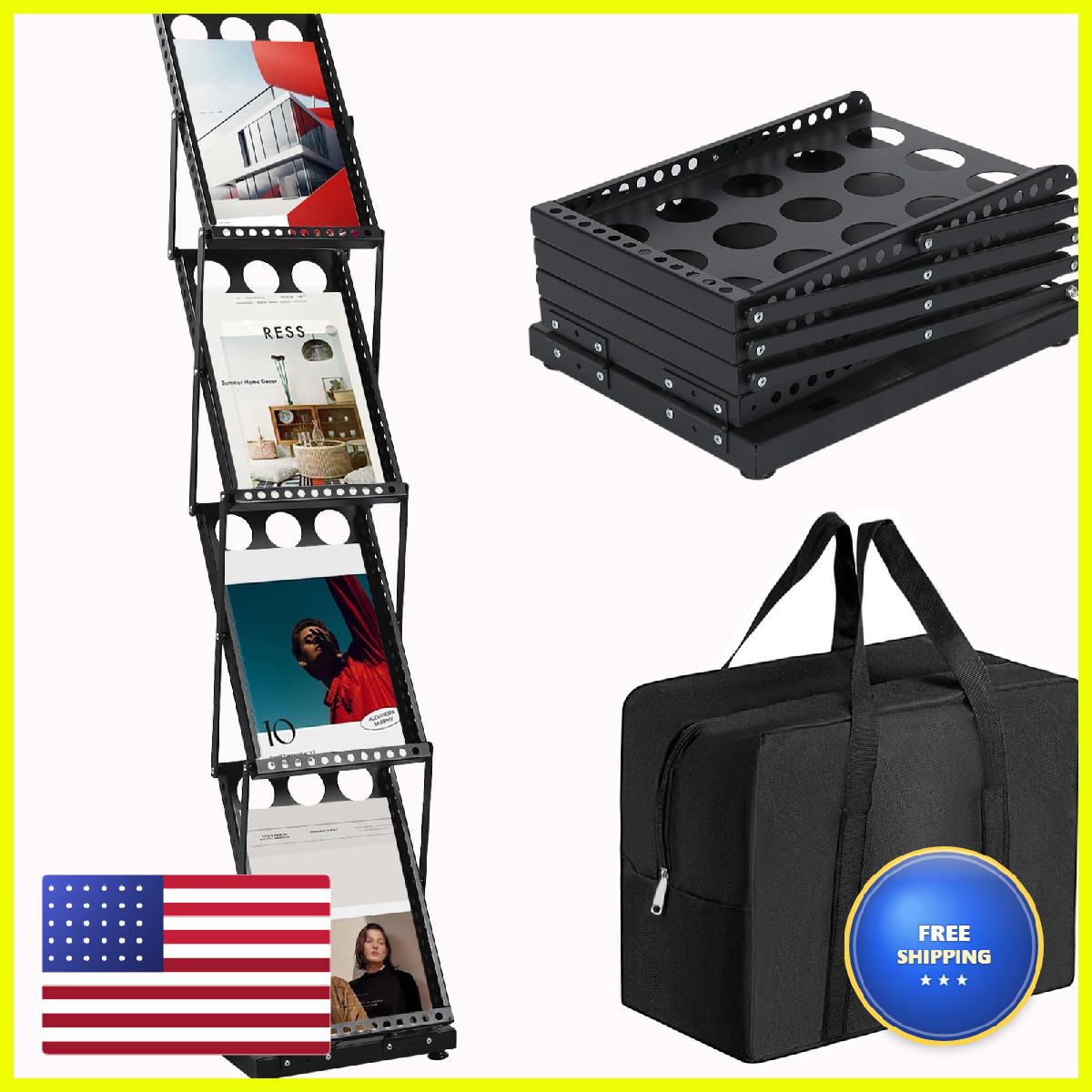 Zldypink Brochure Display Stand Foldable Magazine Rack Metal Brochure Holder