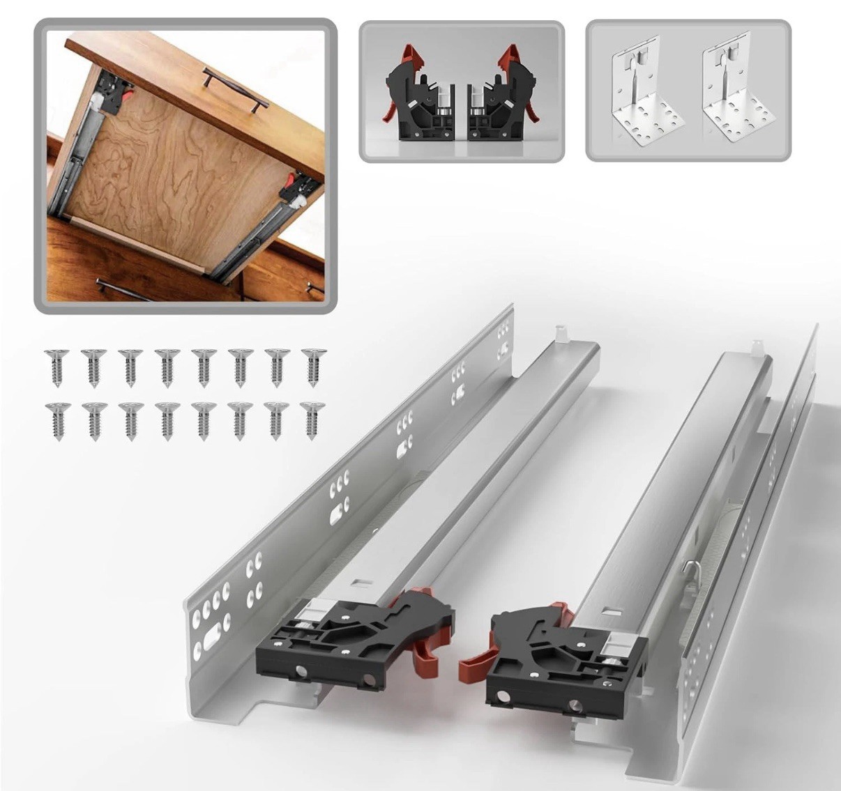 AOLISHENG 1 Pair Undermount Soft Close Drawer Slides 8 Inch NEW