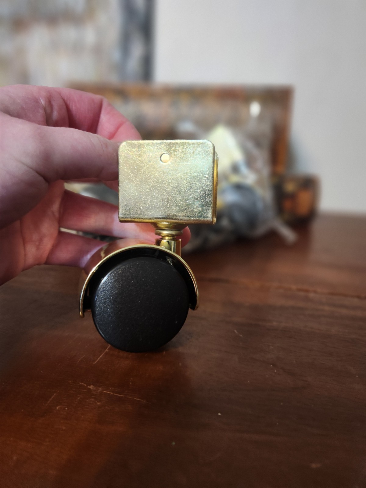 Set of 4 Gold Tone Metal Swivel Plate Casters - with Screws