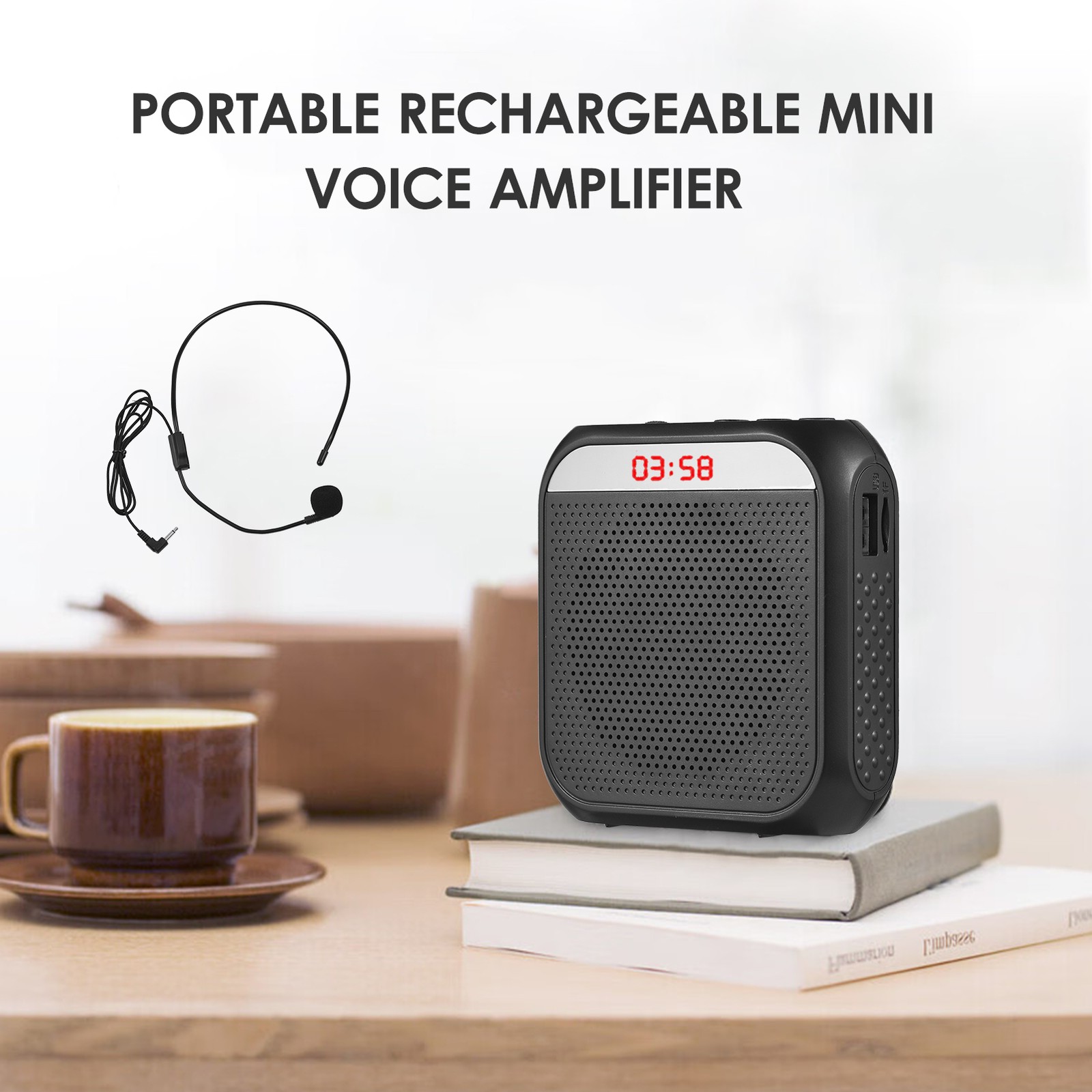 Portable Rechargeable Voice Amplifier LED Display with MIC Recording Function/