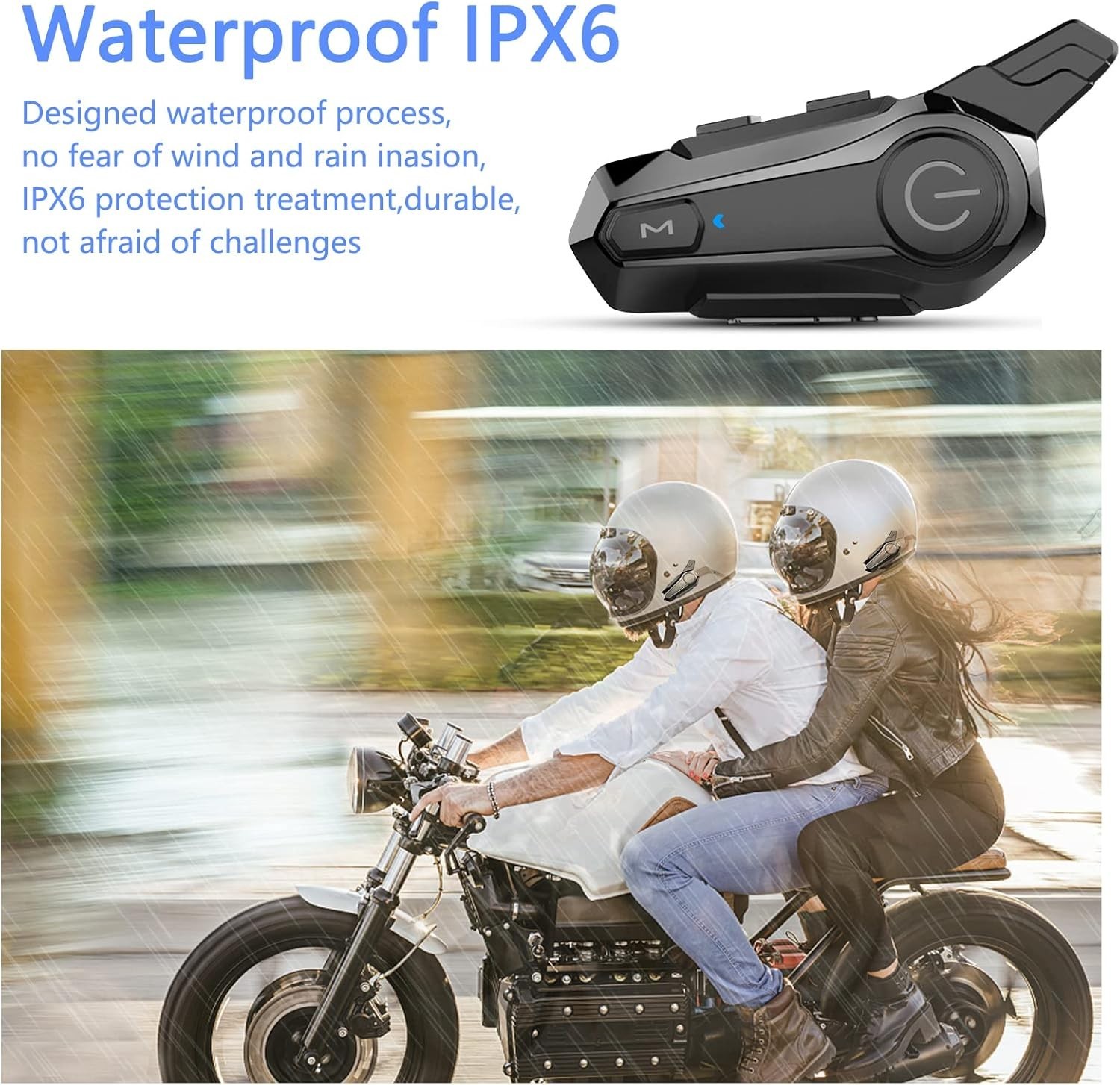 E1 Motorcycle Communication System - Waterproof Headset with Long Battery Life