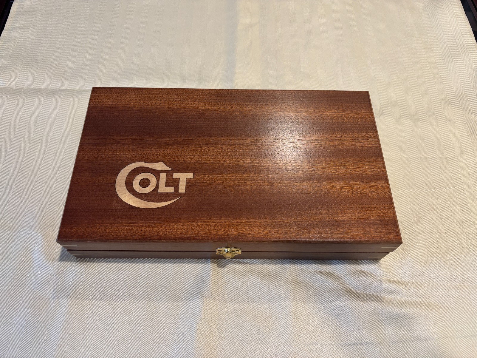 Hand Crafted Colt Mahogany Solid wood boxes with inlay,  storage and gun case.