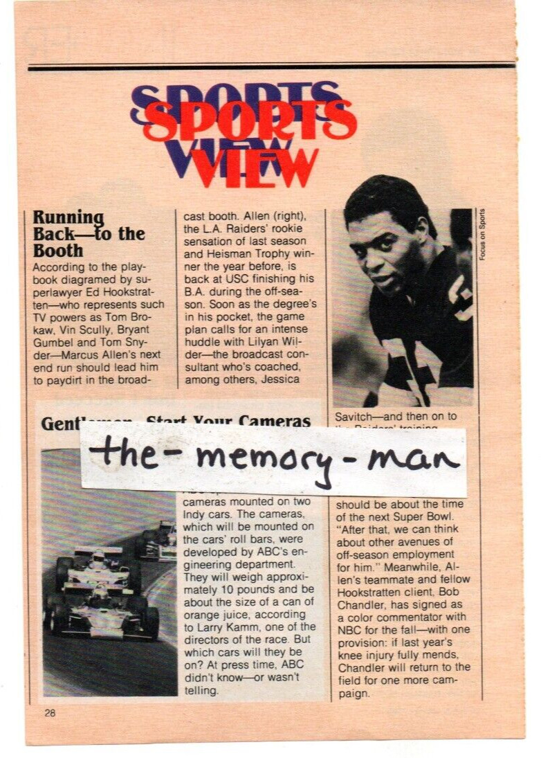 Marcus Allen Los Angeles Raiders 1983 Picture Clipping Page