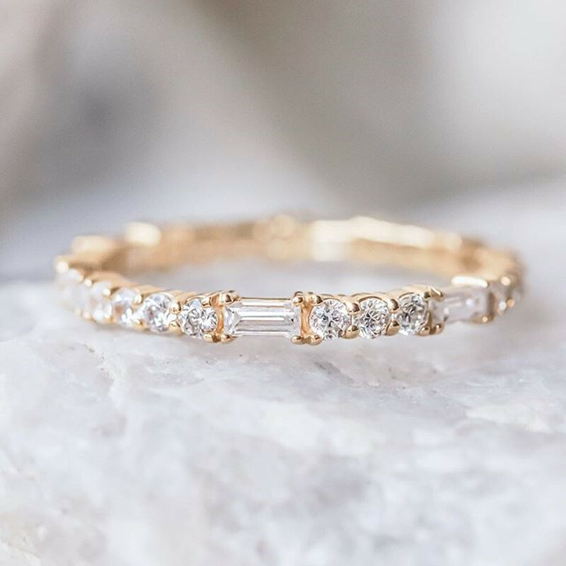 925 Silver Plated,Gold Ring Women Fashion Sprkly Cubic Zircon Jewelry Sz 6-10