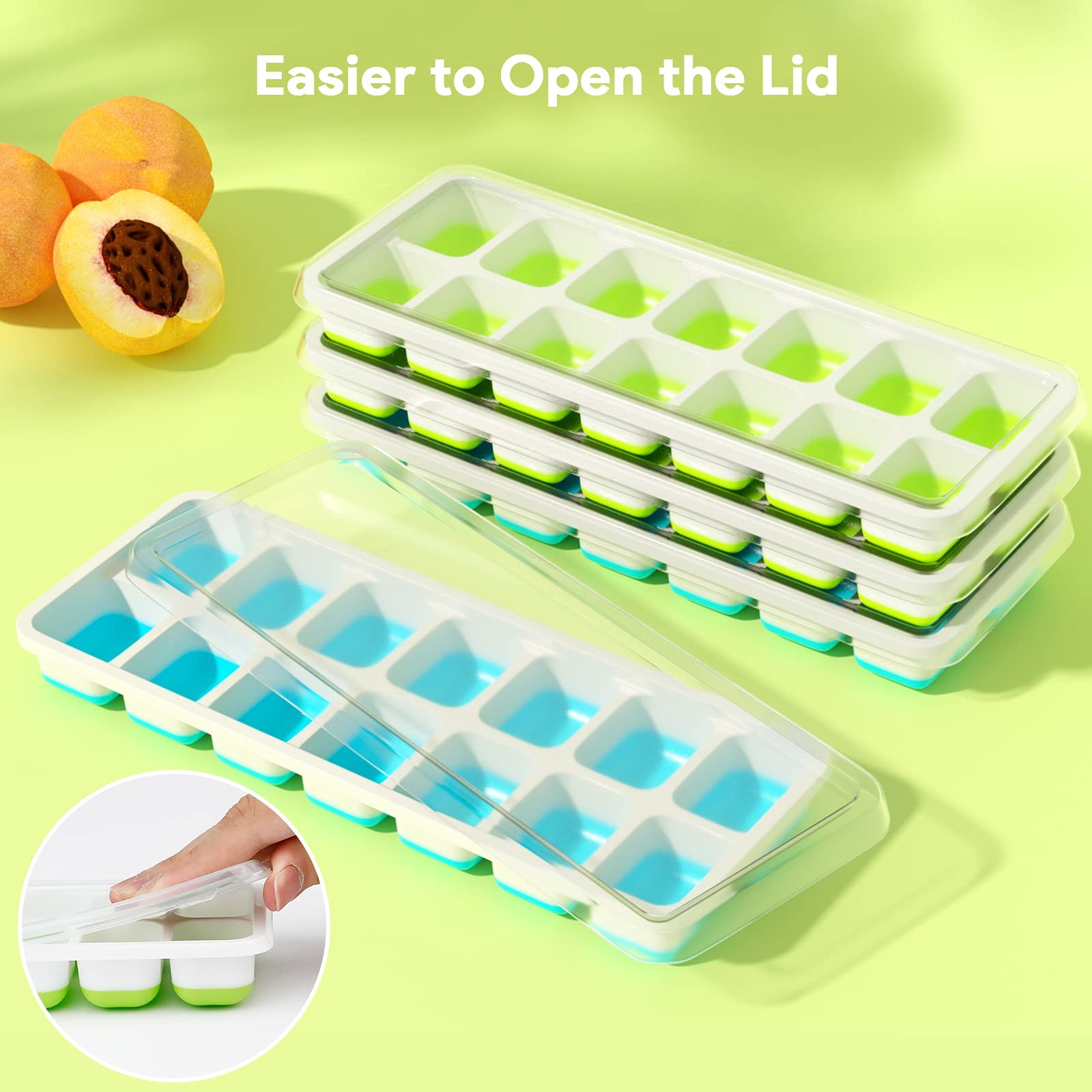 Ice Cube Trays 4 Pack Silicone With Removable Lid Easyrelease Flexible 14cube Tr