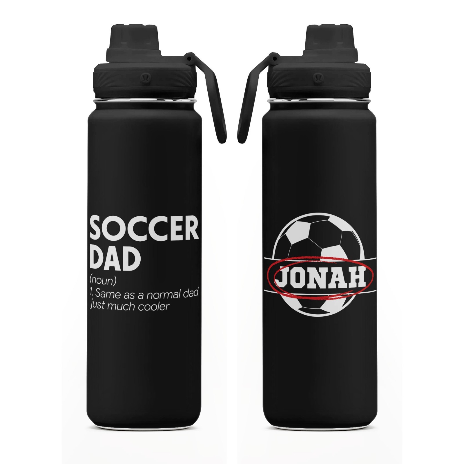 Personalized Soccer Dad Water Bottle Custom Name Sports Dad Gift Stainless Steel