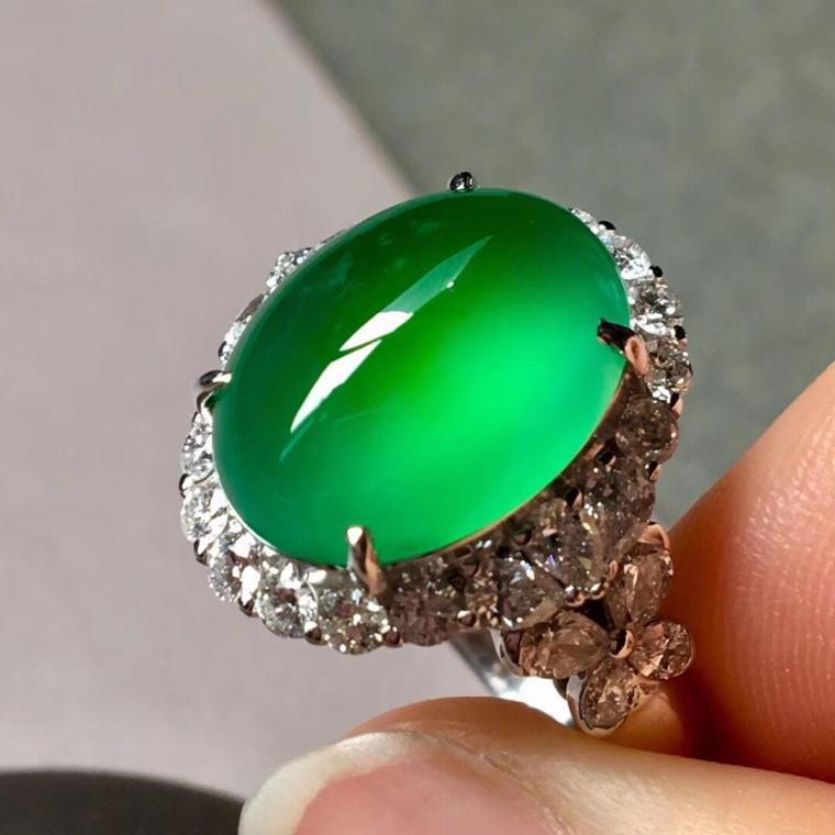 Myanmar Jade Ring Natural Ice Type Bright Green Emperor Green Unisex Adjustable