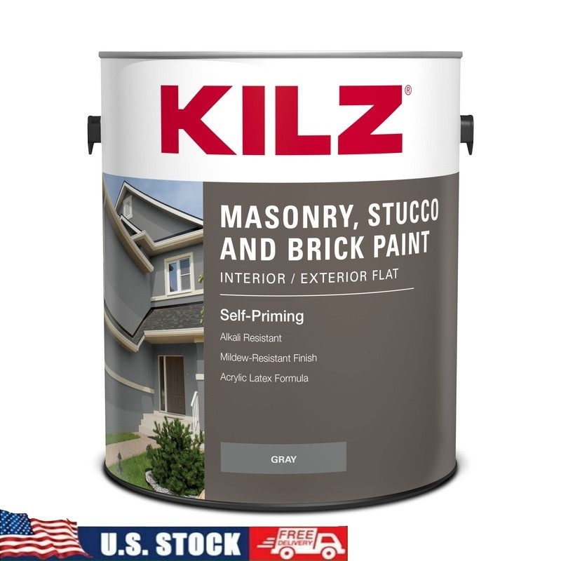 Self-Priming Masonry Stucco Brick Paint Interior Exterior Flat Durable Finish US