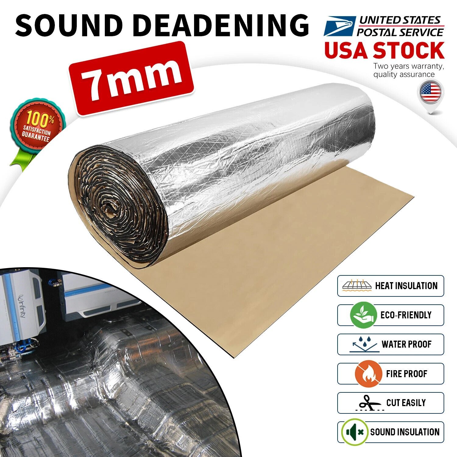 1Pcs High quality self adhesive backing Sound Deadener Insulation Mat 59''x39''