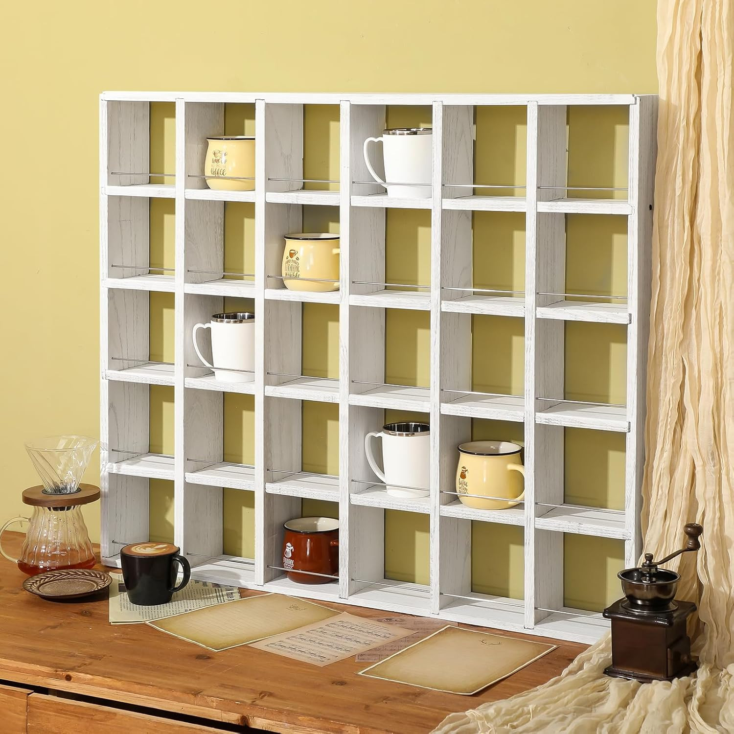 Oversize Coffee Mug Display Rack Wooden Shelves Rustic Shot Glass Display Case T