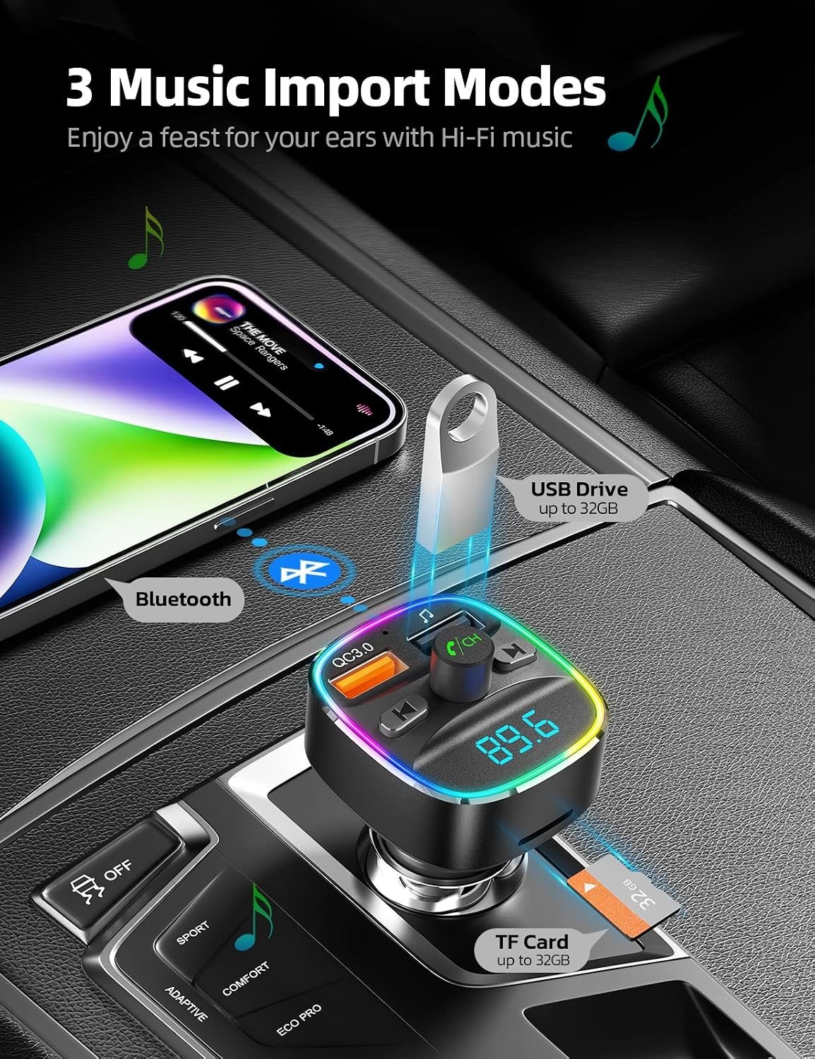 Bluetooth FM Transmitter, Bluetooth Car Adapter with Dual USB Charger Wireles...