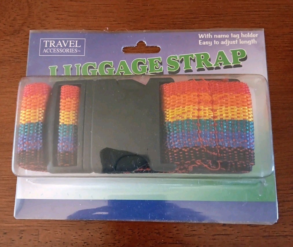 Luggage Strap Rainbow Baggage Adjustable VTG Never Opened w/ Name Tag Holder