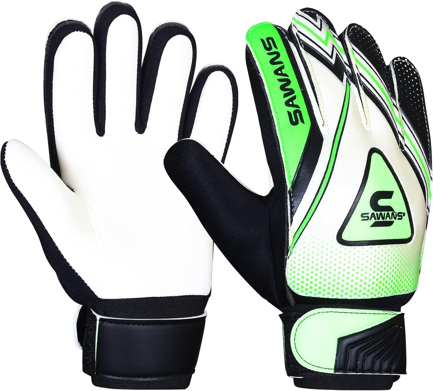 SAWANS Boys Football Gloves Size 3 suitable for 5 to 6 year old, Black/Green
