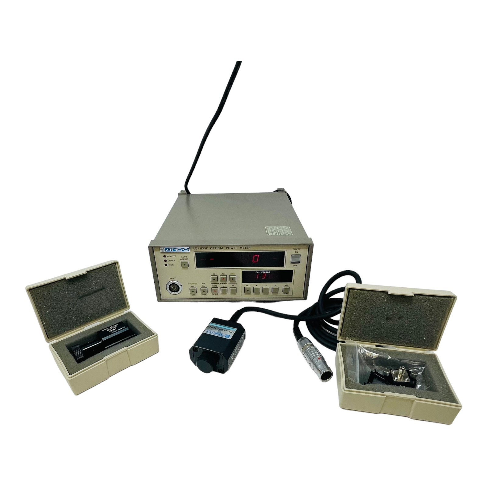ANDO AQ-1135E OPTICAL POWER METER w/AQ-1974 SENSOR, SMA ADAPTOR, AQ-1919 ADAPTER