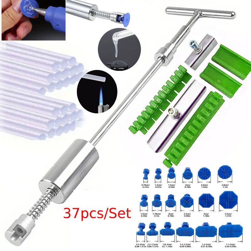 37PCS Car Body Pulling Tabs Dent Removal Paintless Repair Tool + Hot Glue  Stick