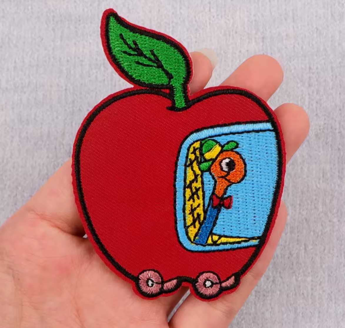 The Busy World of Richard Scarry - Embroidered Patch - Worm In Apple Car Cute