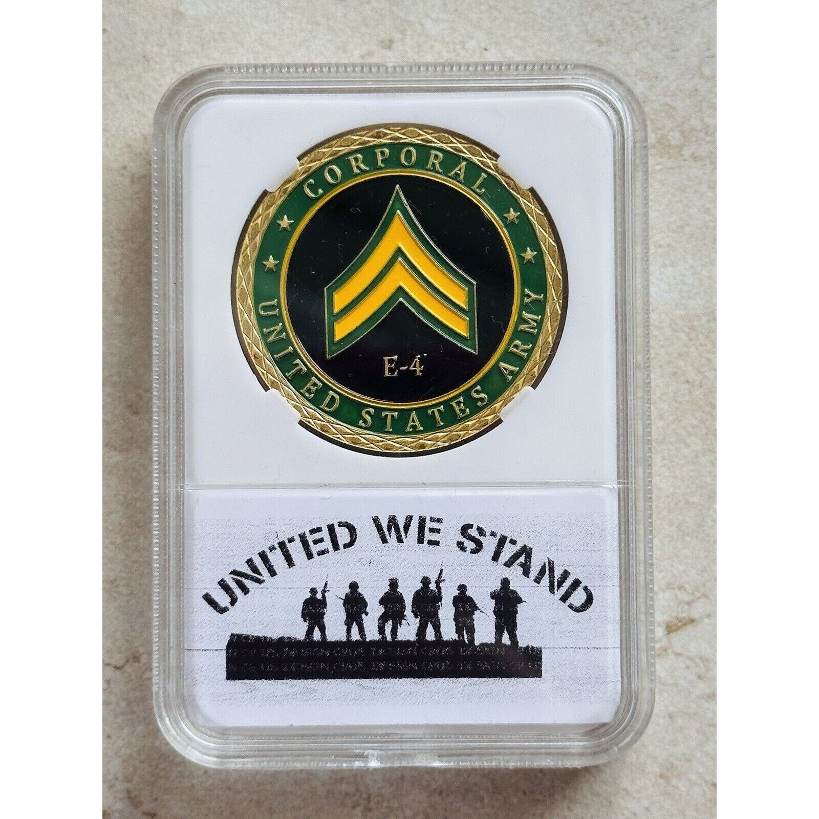 UNITED STATES ARMY Rank CORPORAL E-4 Challenge Coin With Case