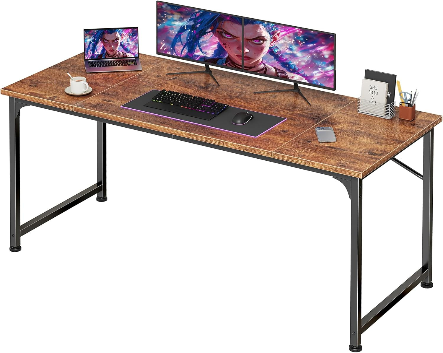 55 Inch Computer Desk, Home Office Desk with Spacious Desktop, Modern Gaming Des