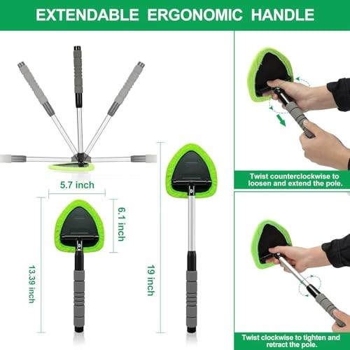 XINDELL Windshield Cleaner Tool – Car Interior Window Cleaning Kit with 19in