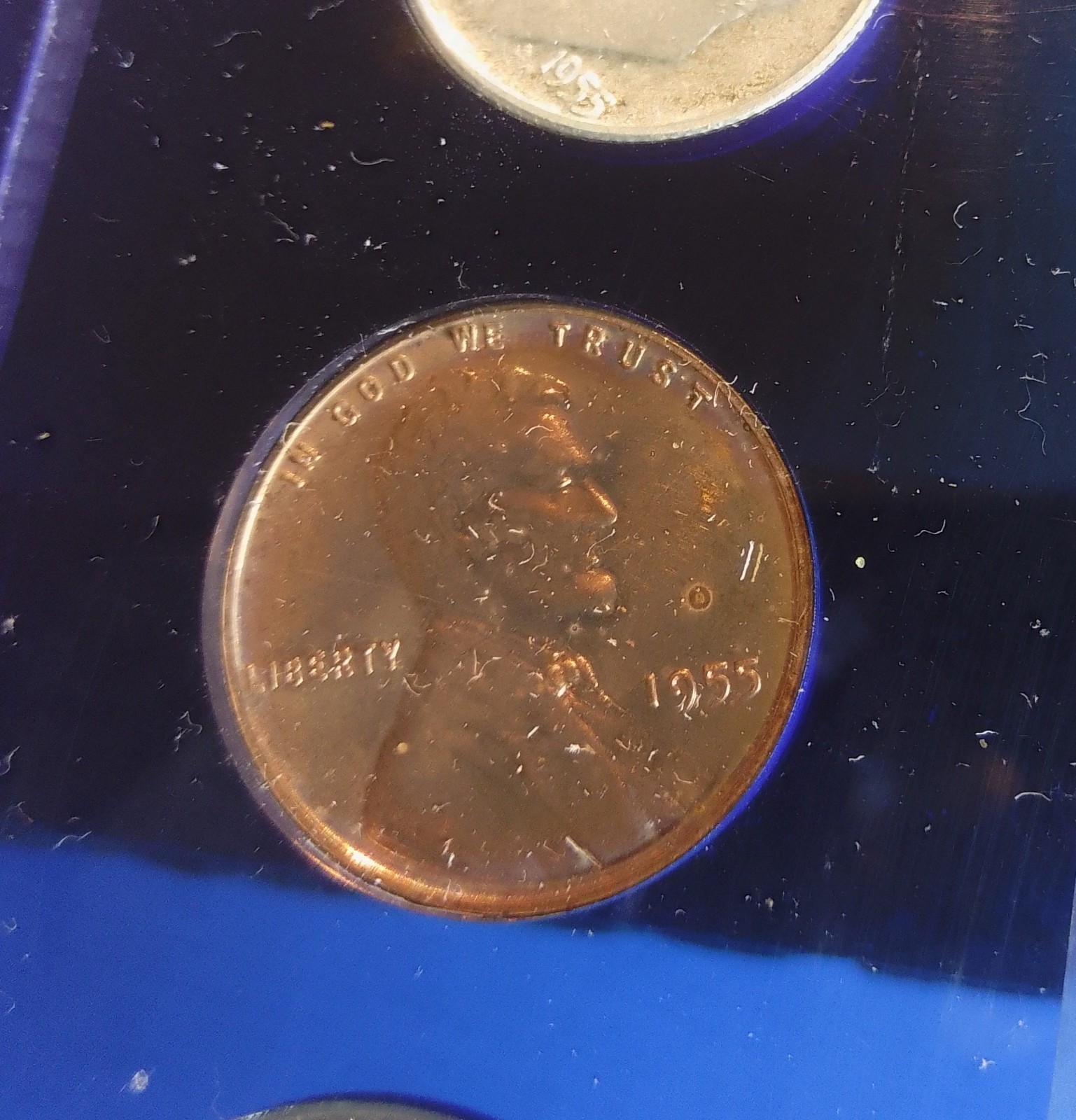 *1955 Mint Proof Set, Blue Lucite, Error, Bands, Steps, #78
