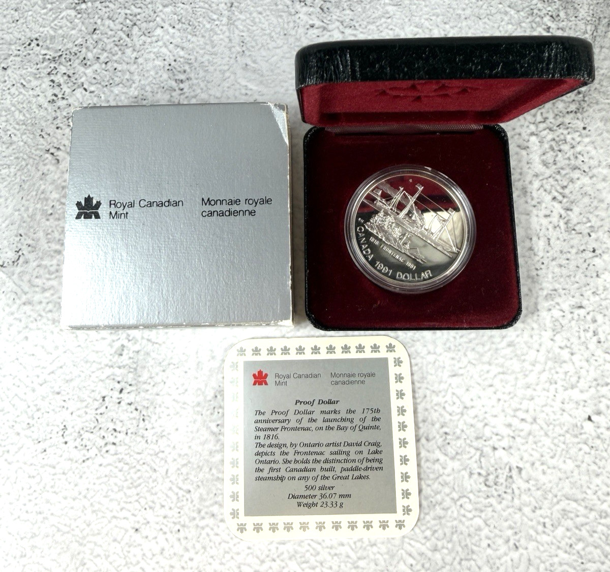1991 Canada Proof Silver $1 - 175th Anniv. of S.S. Frontenac 222,892 minted