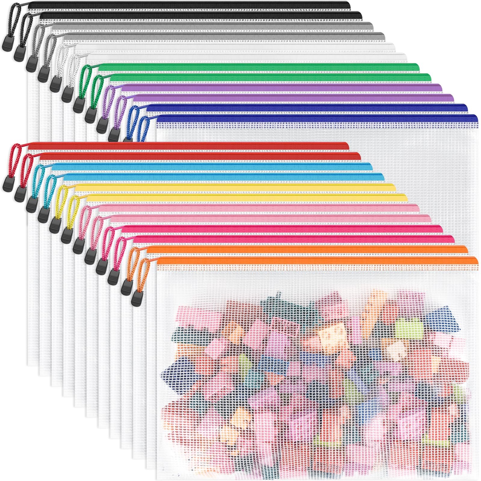 24 Pack 12 Colors Zipper Pouches for Organizing, Letter Size, A4 Size, Zipper...