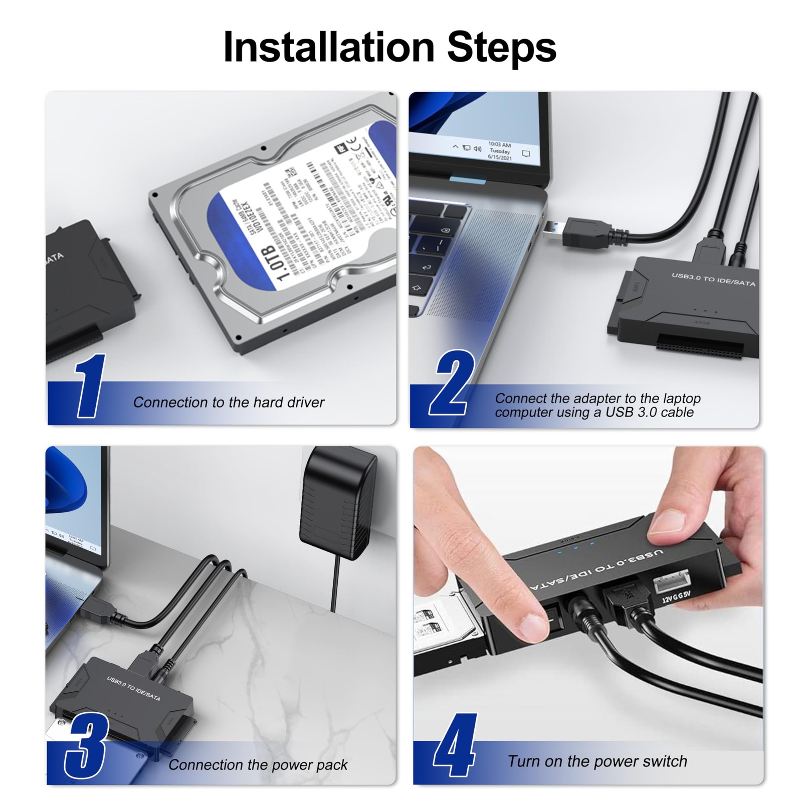 Hard Drive Reader USB 3.0 & Type C to SATA IDE Adapter, Internal Data Black