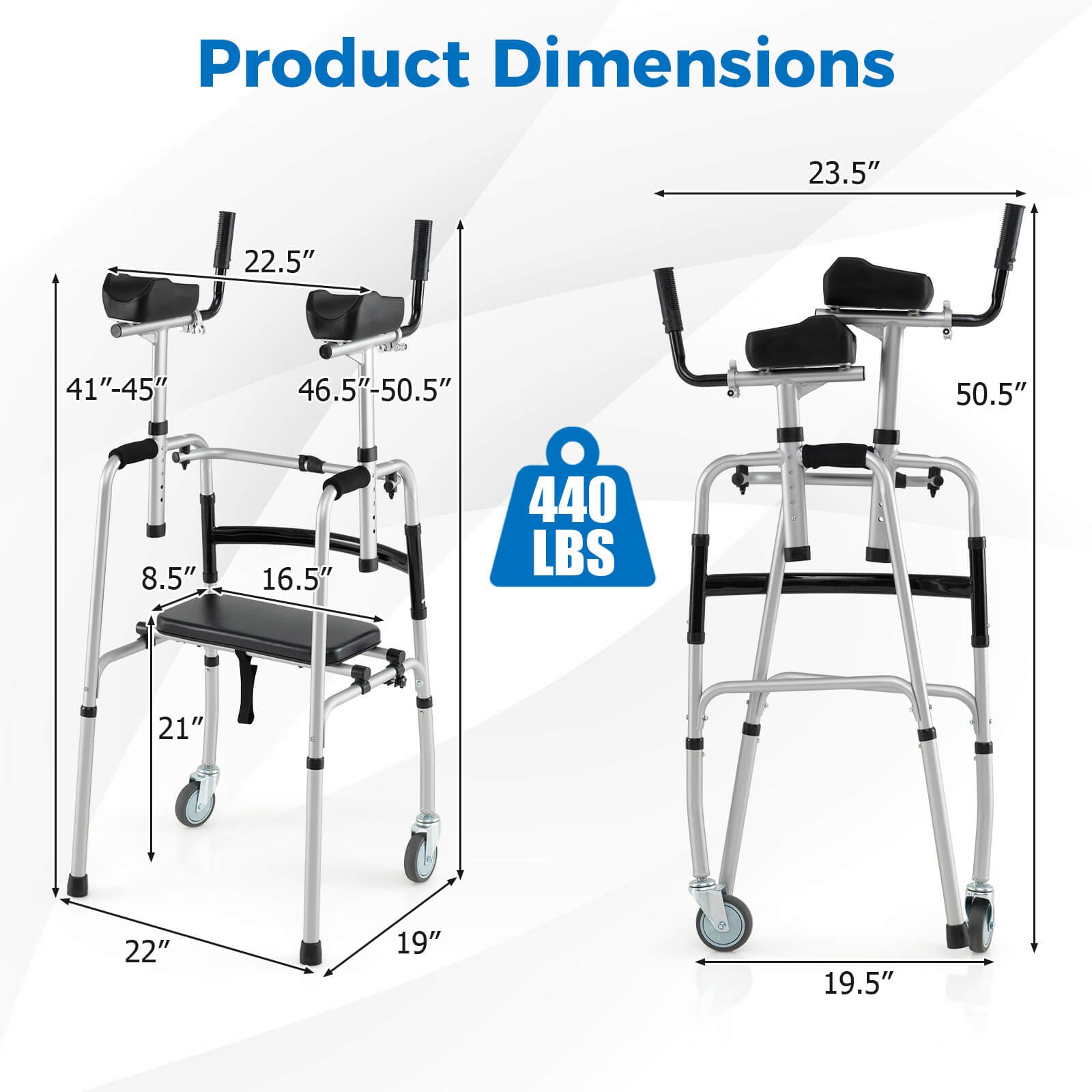 Versatile Rolling Walker All Terrain Stand-Assist Walker w/ 2 Premium Wheels