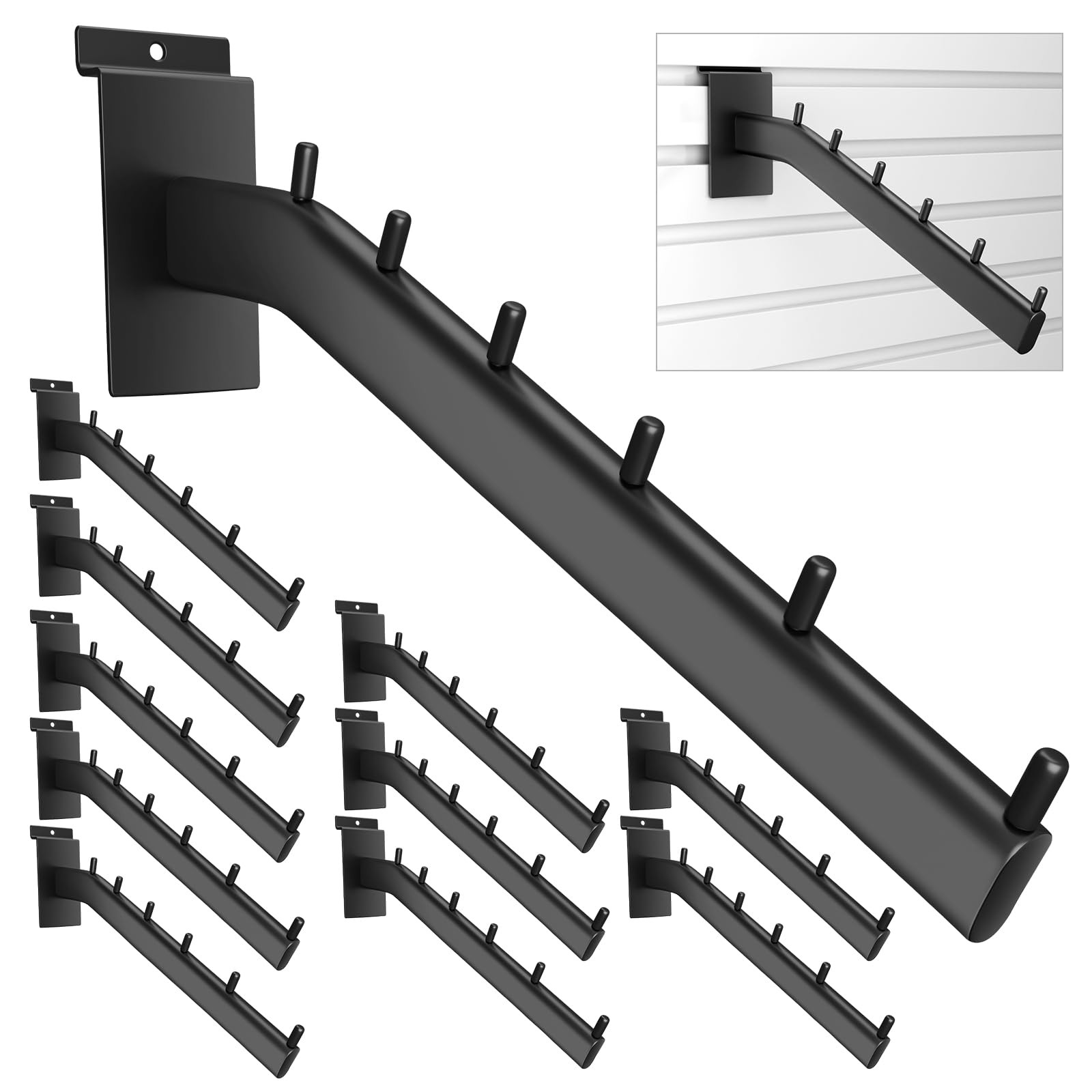 10 Pack Waterfall Faceout For Slatwall Metal 6 Station 12 Inch Hook Black
