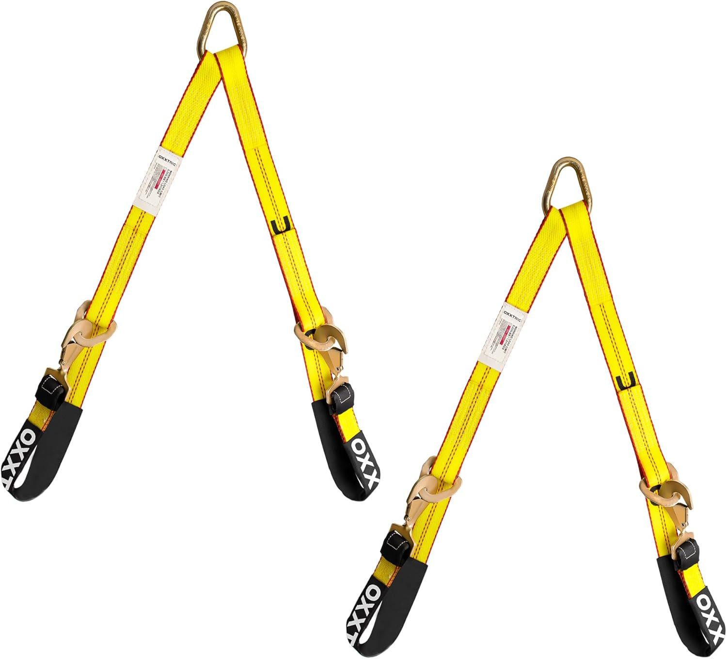 Heavy Duty V-Bridle Tow Strap 2" x 4' with Snap Hooks & D Ring - 2 Pack
