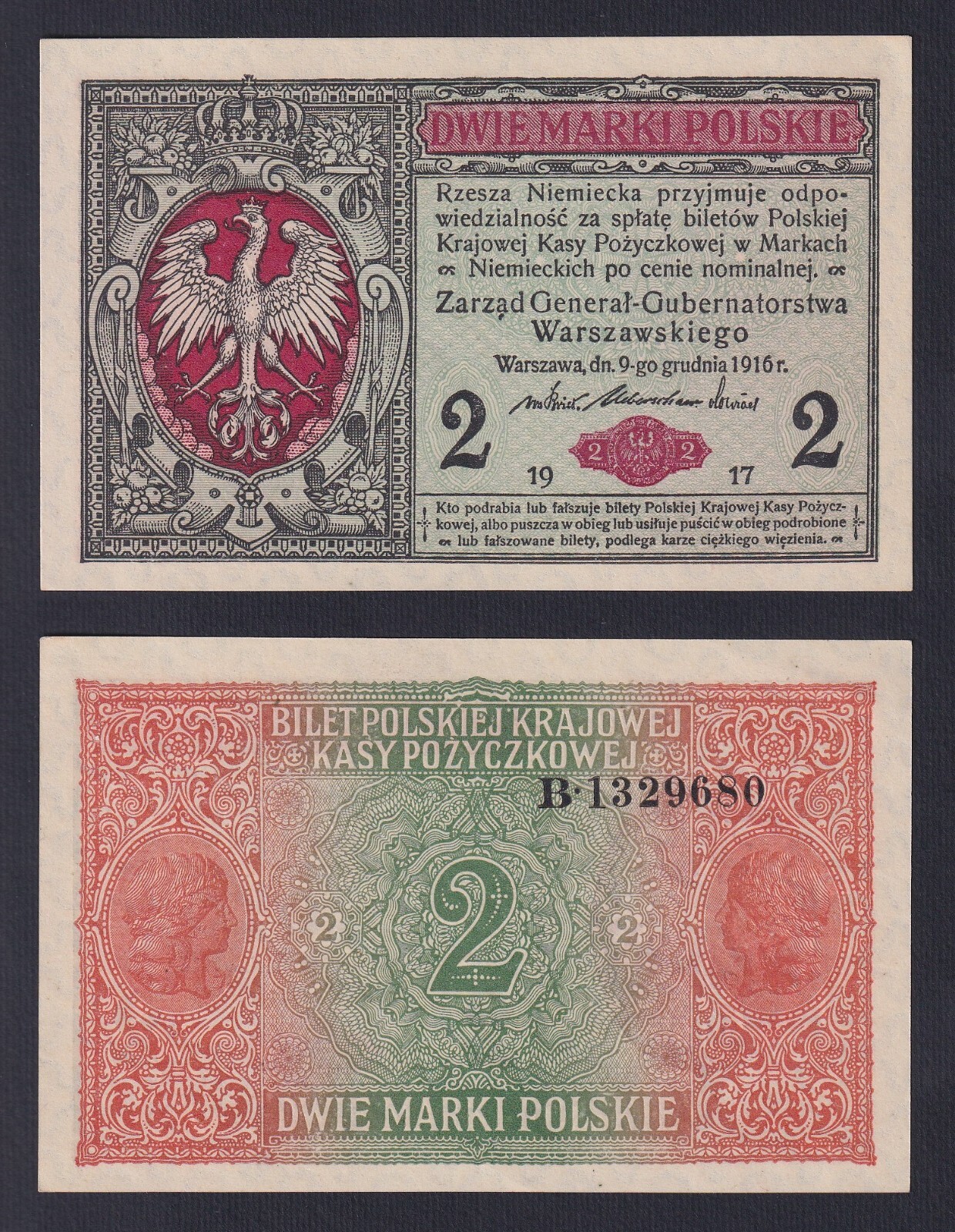 Banknote Poland 2 Marki 1917 P.-9 FDS-/UNC-