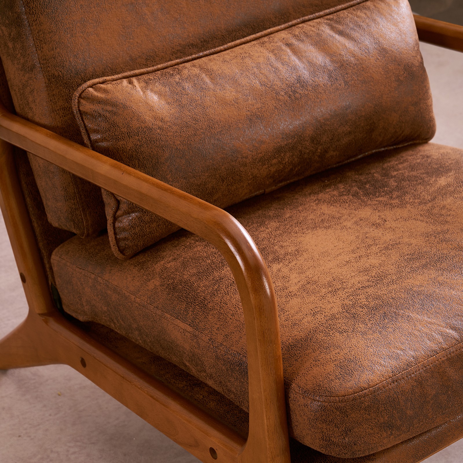 High Back Solid Wood Armrest Backrest Iron Frame Bronzing Cloth Leisure Chair