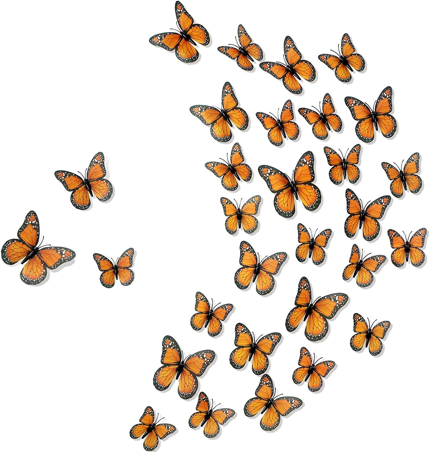 100 Pcs 3 Size Orange Monarch Butterfly Decorations Realistic Wall Decor