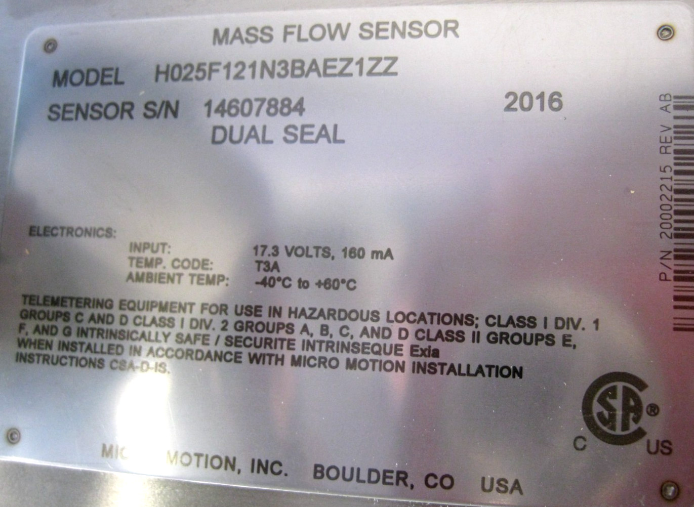 1/2" Micro Motion H025 Hygienic Flow Sensor 800 Enhanced Core Processor NEW E14