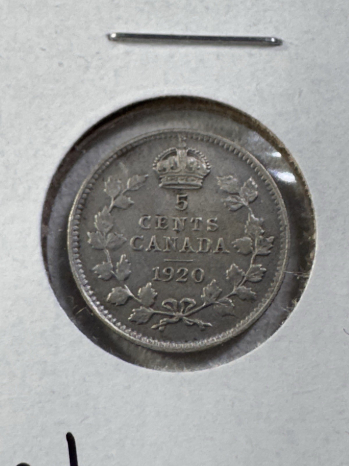 1920 Canada 5 Cents Silver Coin Cleaned