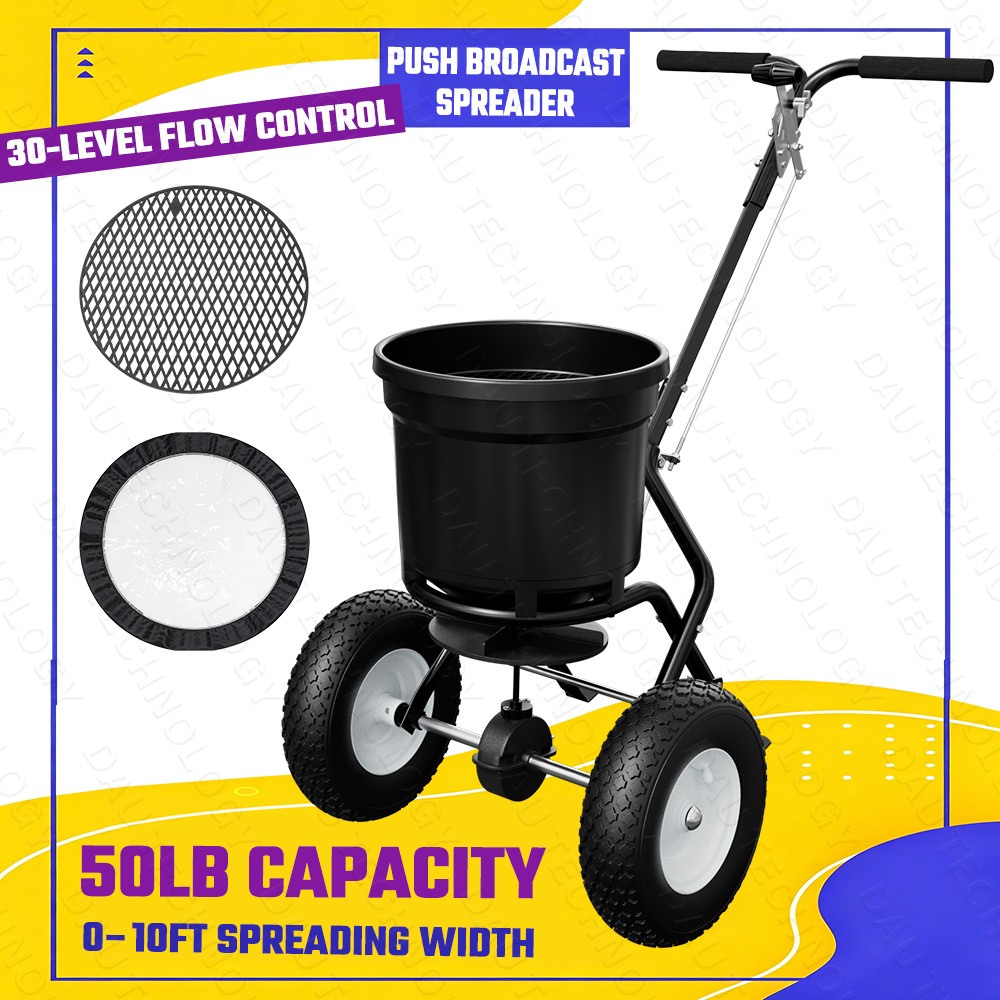 50 LB Push Broadcast Spreader for Lawn Garden W/Adjustable Flow Settings