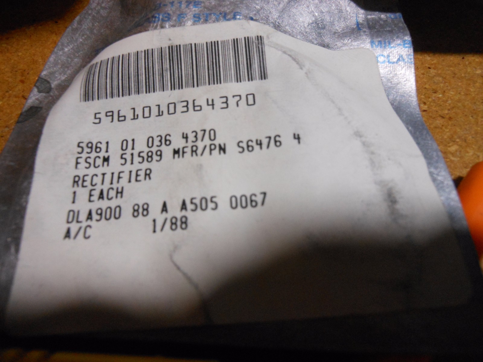 ST SEMICON RECTIFIER PART # S6476-4 NSN: 5961-01-036-4370