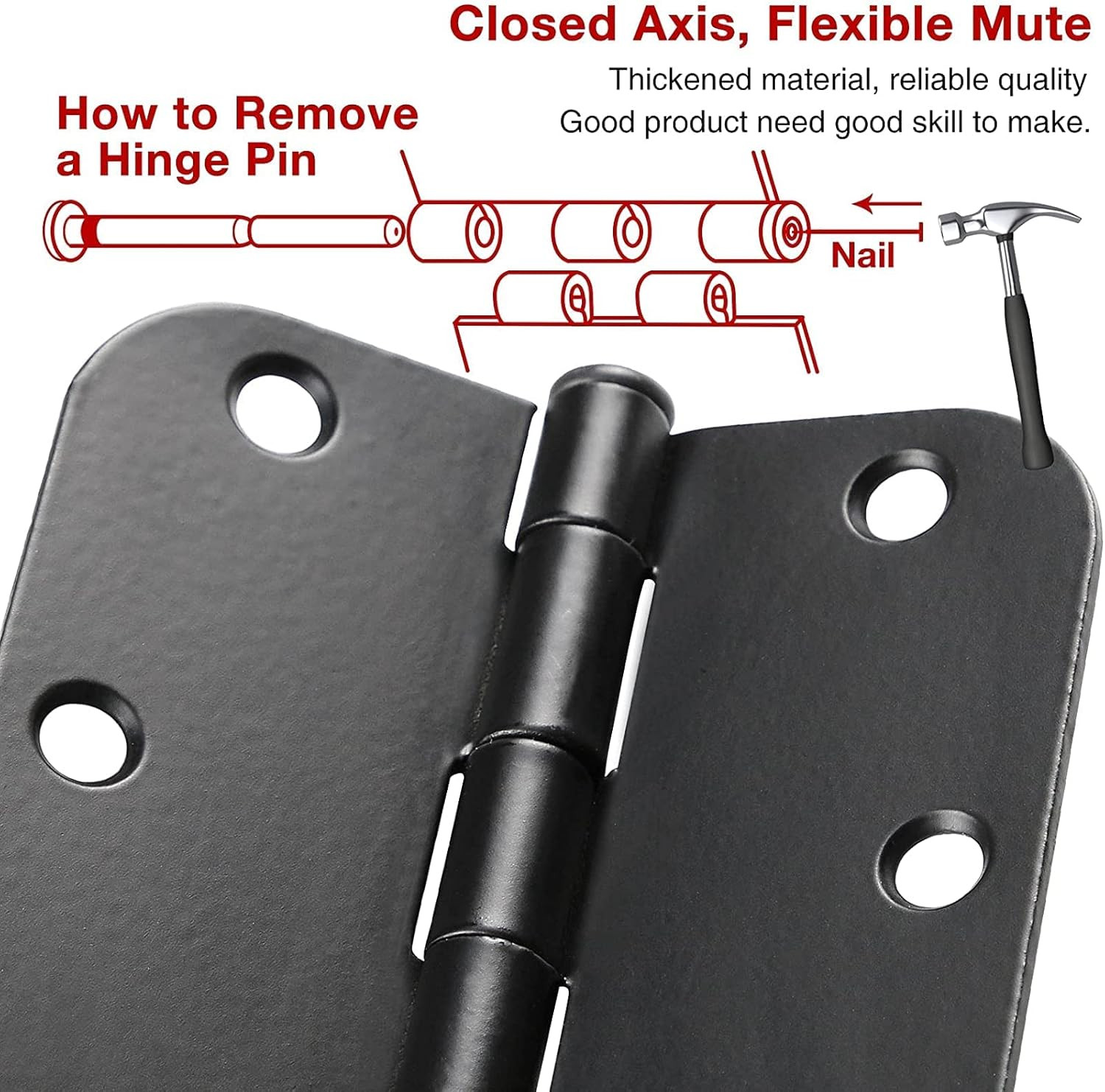 Matte Black Rounded Door Hinges 3.5" - 36 Pack, No Squeak, Versatile Use