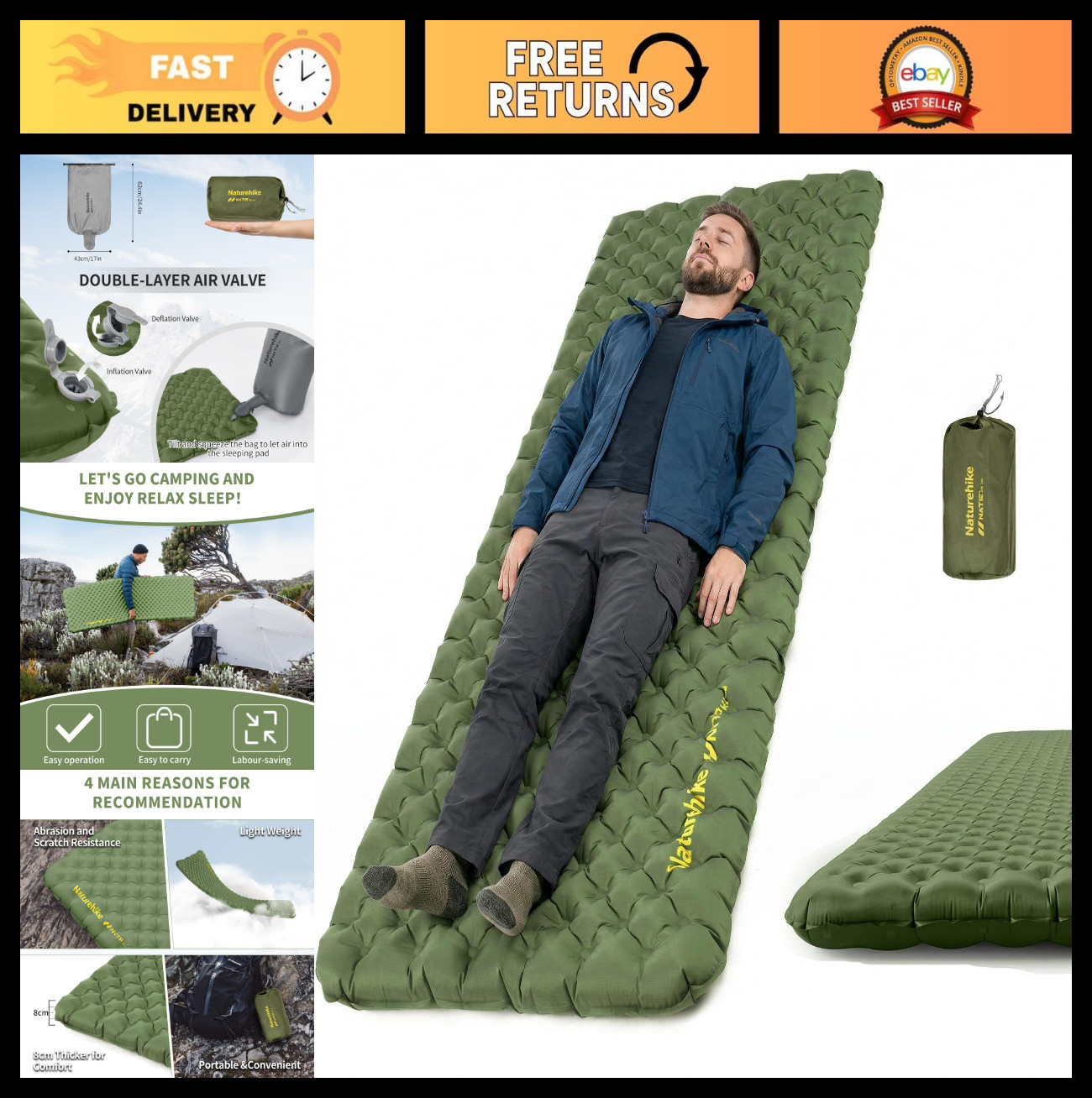 Ultralight Insulated Inflatable Sleeping Pad 4.6R - Lightweight Camping Mat with