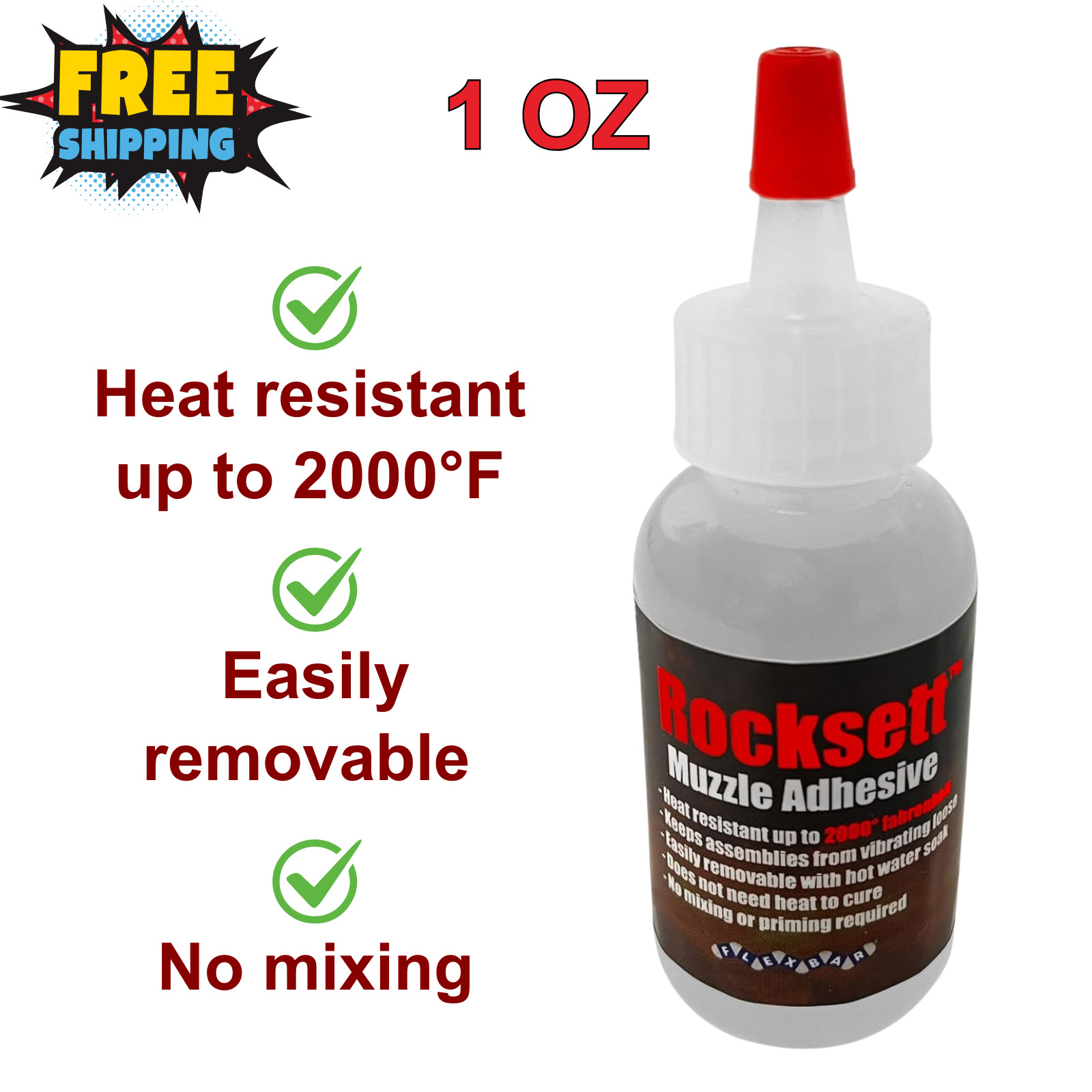 Rocksett Muzzle Adhesive 1oz Easily Removable with Hot Water Soak Heat Resistant