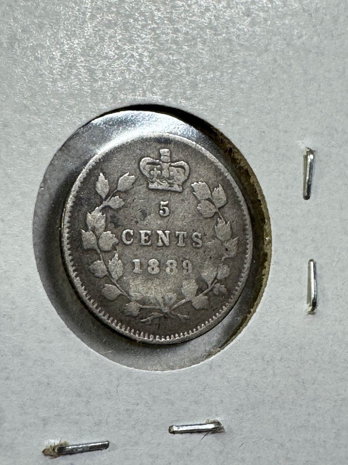 1889 Canada 5 Cents Small Silver Coin Cleaned