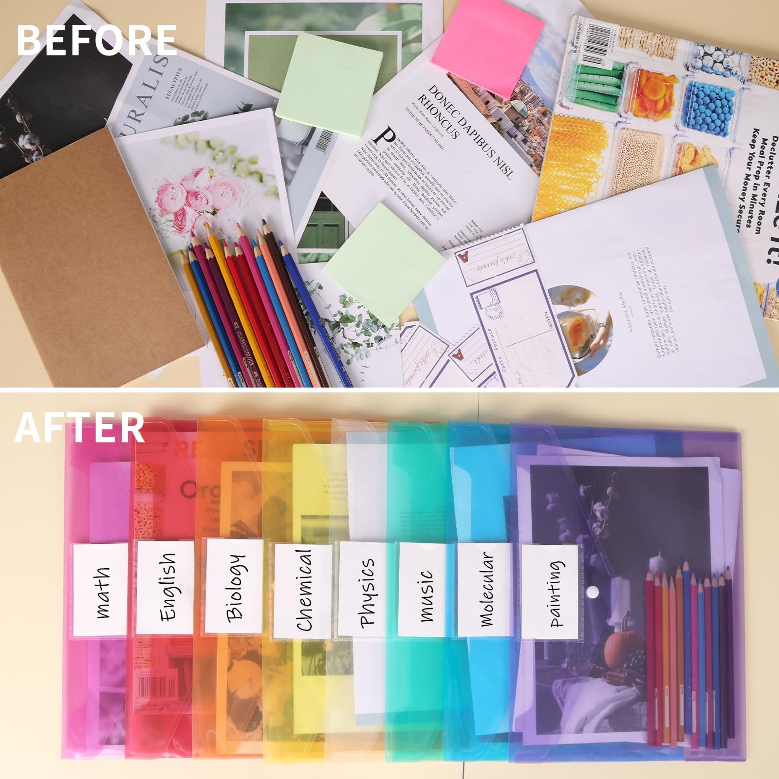 48pcs Plastic Envelopes Poly Envelopes, Clear Document Folders with Snap Butt...
