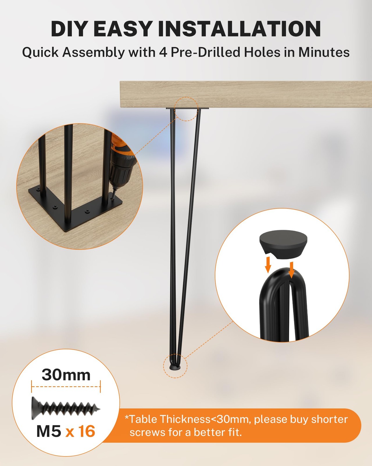 4 PCS 28 inch Hairpin Table Legs Heavy Duty Steel Furniture Leg with Protector