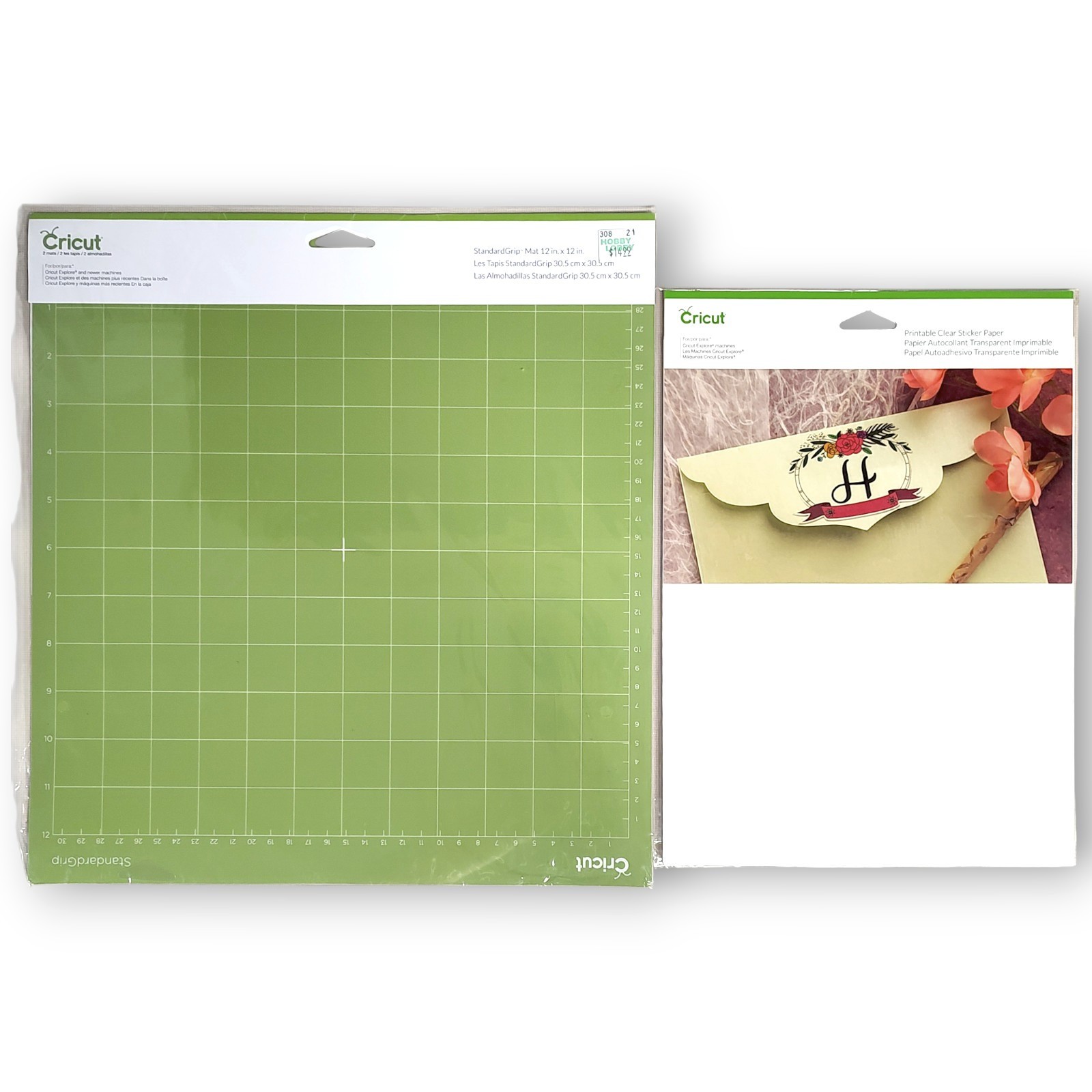 2 Cricut Standard Grip Machine Mats & 5 Sheet Printable Clear Sticker Paper Set